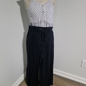 Rafaella Petite Linen Wide-Leg Navy Pants